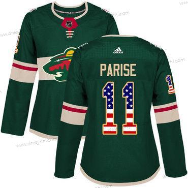 Adidas Minnesota Wild #11 Zach Parise Zelená Domácí dres Autentické USA Flag Sešitý NHL dres – Dámské