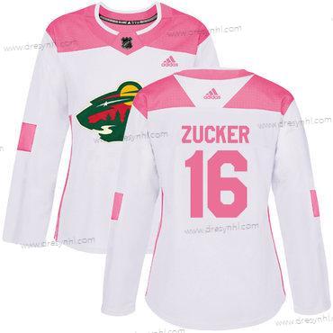 Adidas Minnesota Wild #16 Jason Zucker Bílý Růžový Autentické Sešitý NHL dres – Dámské