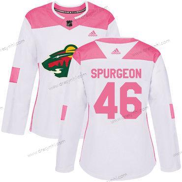 Adidas Minnesota Wild #46 Jared Spurgeon Bílý Růžový Autentické Sešitý NHL dres – Dámské