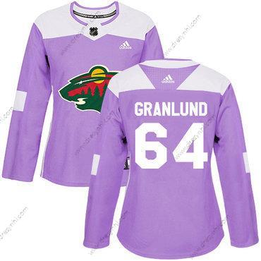 Adidas Minnesota Wild #64 Mikael Granlund Nachový Autentické Bojuje proti rakovině Sešitý NHL dres – Dámské