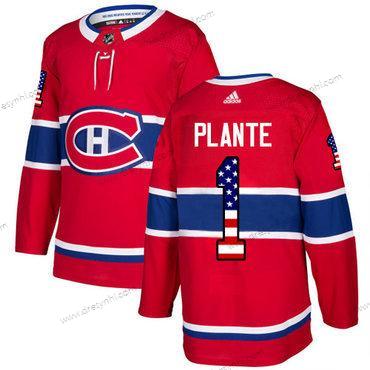 Adidas Montreal Canadiens #1 Jacques Plante Červené Domácí dres Autentické USA Flag Sešitý NHL dres – Pánské