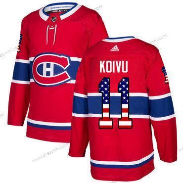 Adidas Montreal Canadiens #11 Saku Koivu Červené Domácí dres Autentické USA Flag Sešitý NHL dres – Pánské