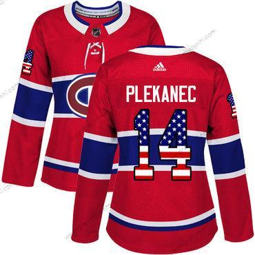 Adidas Montreal Canadiens #14 Tomas Plekanec Červené Domácí dres Autentické USA Flag Sešitý NHL dres – Dámské