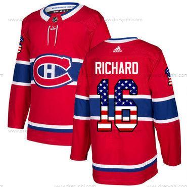 Adidas Montreal Canadiens #16 Henri Richard Červené Domácí dres Autentické USA Flag Sešitý NHL dres – Pánské