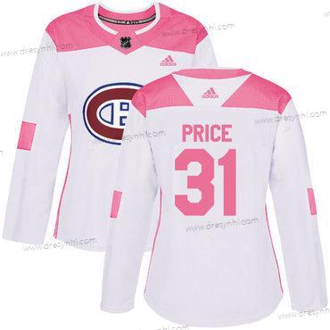 Adidas Montreal Canadiens #31 Carey Price Bílý Růžový Autentické Sešitý NHL dres – Dámské