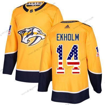 Adidas Nashville Predators #14 Mattias Ekholm Žlutá Domácí dres Autentické USA Flag Sešitý NHL dres – Pánské