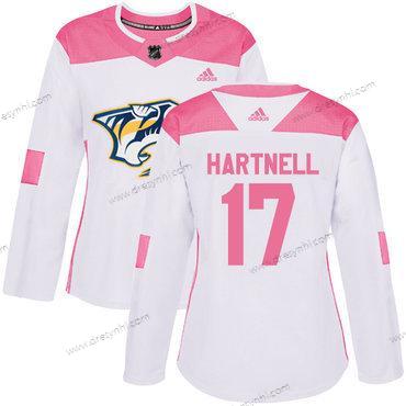 Adidas Nashville Predators #17 Scott Hartnell Bílý Růžový Autentické Sešitý NHL dres – Dámské