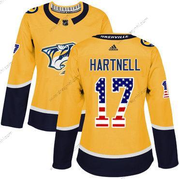 Adidas Nashville Predators #17 Scott Hartnell Žlutá Domácí dres Autentické USA Flag Sešitý NHL dres – Dámské