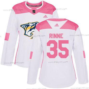 Adidas Nashville Predators #35 Pekka Rinne Bílý Růžový Autentické Sešitý NHL dres – Dámské