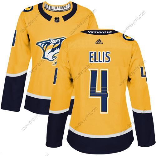 Adidas Nashville Predators #4 Ryan Ellis Žlutá Domácí dres Autentické Sešitý NHL dres – Dámské