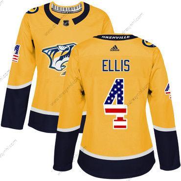 Adidas Nashville Predators #4 Ryan Ellis Žlutá Domácí dres Autentické USA Flag Sešitý NHL dres – Dámské