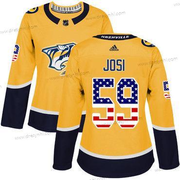 Adidas Nashville Predators #59 Roman Josi Žlutá Domácí dres Autentické USA Flag Sešitý NHL dres – Dámské