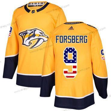 Adidas Nashville Predators #9 Filip Forsberg Žlutá Domácí dres Autentické USA Flag Sešitý NHL dres – Pánské