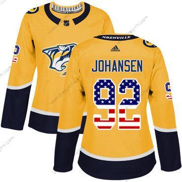 Adidas Nashville Predators #92 Ryan Johansen Žlutá Domácí dres Autentické USA Flag Sešitý NHL dres – Dámské