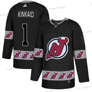 Adidas New Jersey Devils #1 Keith Kinkaid Černá Tým Logos dres – Pánské