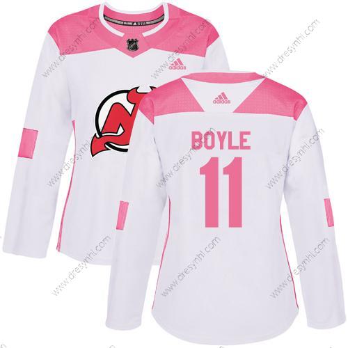 Adidas New Jersey Devils #11 Brian Boyle Bílý Růžový Autentické Sešitý NHL dres – Dámské