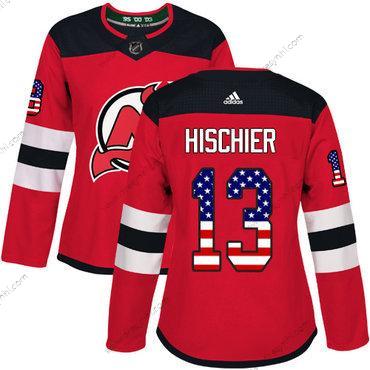 Adidas New Jersey Devils #13 Nico Hischier Červené Domácí dres Autentické USA Flag Sešitý NHL dres – Dámské