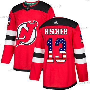 Adidas New Jersey Devils #13 Nico Hischier Červené Domácí dres Autentické USA Flag Sešitý NHL dres – Pánské