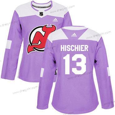 Adidas New Jersey Devils #13 Nico Hischier Nachový Autentické Bojuje proti rakovině Sešitý NHL dres – Dámské