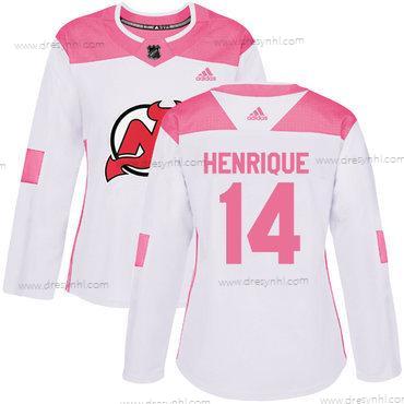 Adidas New Jersey Devils #14 Adam Henrique Bílý Růžový Autentické Sešitý NHL dres – Dámské