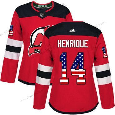 Adidas New Jersey Devils #14 Adam Henrique Červené Domácí dres Autentické USA Flag Sešitý NHL dres – Dámské