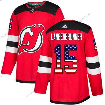 Adidas New Jersey Devils #15 Langenbrunner Červené Domácí dres Autentické USA Flag Sešitý NHL dres – Pánské