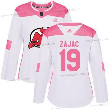 Adidas New Jersey Devils #19 Travis Zajac Bílý Růžový Autentické Sešitý NHL dres – Dámské