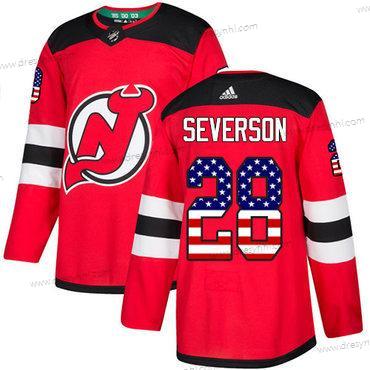 Adidas New Jersey Devils #28 Damon Severson Červené Domácí dres Autentické USA Flag Sešitý NHL dres – Pánské