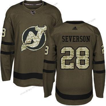 Adidas New Jersey Devils #28 Damon Severson Zelená Salute to Service Sešitý NHL dres – Pánské