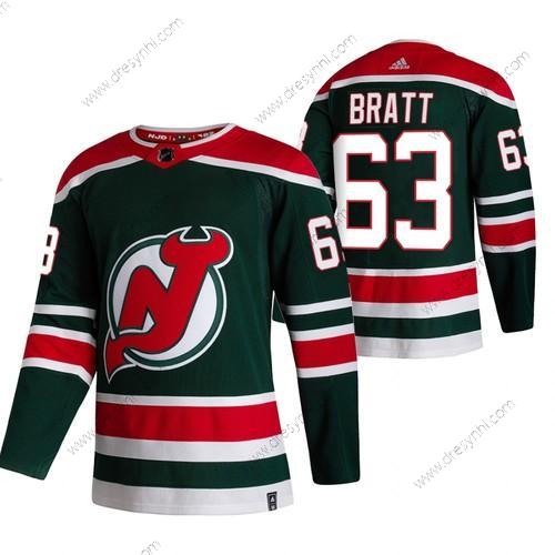 Adidas New Jersey Devils #63 Jesper Bratt Zelená 2020-21 Obrácený Retro Náhradní NHL dres – Pánské