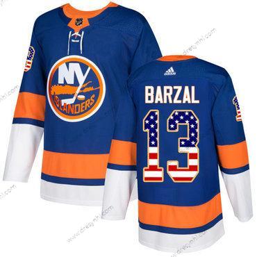 Adidas New York Islanders #13 Mathew Barzal Royal Modrý Domácí dres Autentické USA Flag Sešitý NHL dres – Pánské