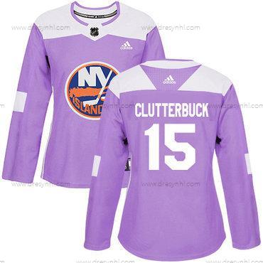 Adidas New York Islanders #15 Cal Clutterbuck Nachový Autentické Bojuje proti rakovině Sešitý NHL dres – Dámské