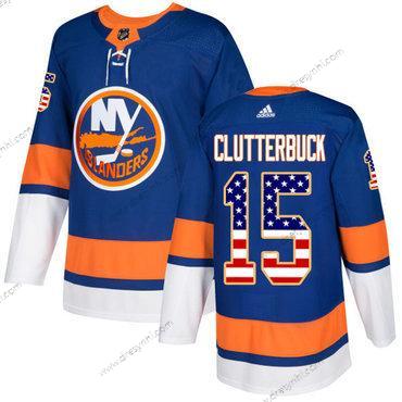 Adidas New York Islanders #15 Cal Clutterbuck Royal Modrý Domácí dres Autentické USA Flag Sešitý NHL dres – Pánské