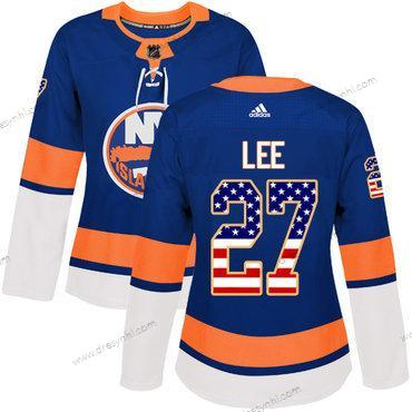 Adidas New York Islanders #27 Anders Lee Royal Modrý Domácí dres Autentické USA Flag Sešitý NHL dres – Dámské