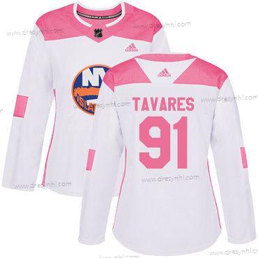 Adidas New York Islanders #91 John Tavares Bílý Růžový Autentické Sešitý NHL dres – Dámské