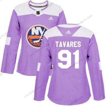 Adidas New York Islanders #91 John Tavares Nachový Autentické Bojuje proti rakovině Sešitý NHL dres – Dámské