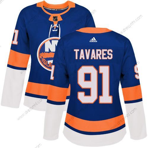 Adidas New York Islanders #91 John Tavares Royal Modrý Domácí dres Autentické Sešitý NHL dres – Dámské