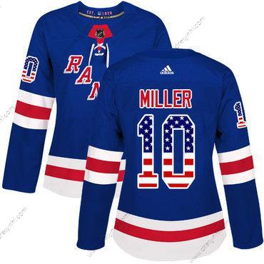 Adidas New York Rangers #10 J.T. Miller Royal Modrý Domácí dres Autentické USA Flag Sešitý NHL dres – Dámské