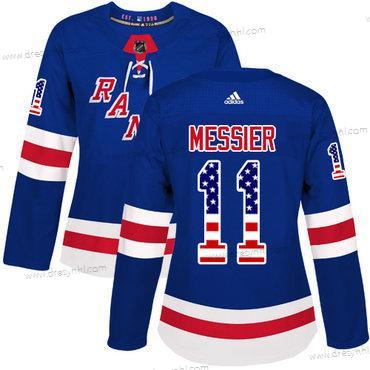 Adidas New York Rangers #11 Mark Messier Royal Modrý Domácí dres Autentické USA Flag Sešitý NHL dres – Dámské