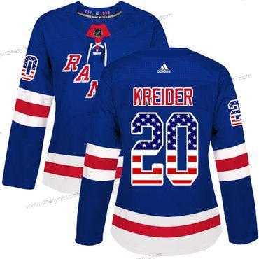 Adidas New York Rangers #20 Chris Kreider Royal Modrý Domácí dres Autentické USA Flag Sešitý NHL dres – Dámské