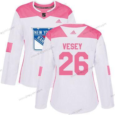 Adidas New York Rangers #26 Jimmy Vesey Bílý Růžový Autentické Sešitý NHL dres – Dámské