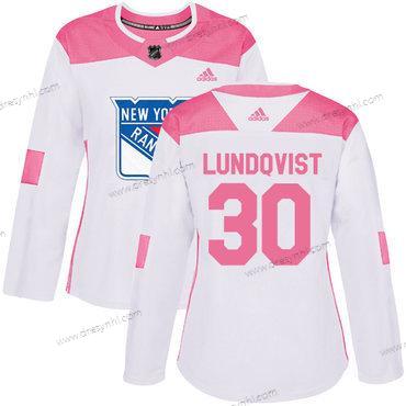 Adidas New York Rangers #30 Henrik Lundqvist Bílý Růžový Autentické Sešitý NHL dres – Dámské