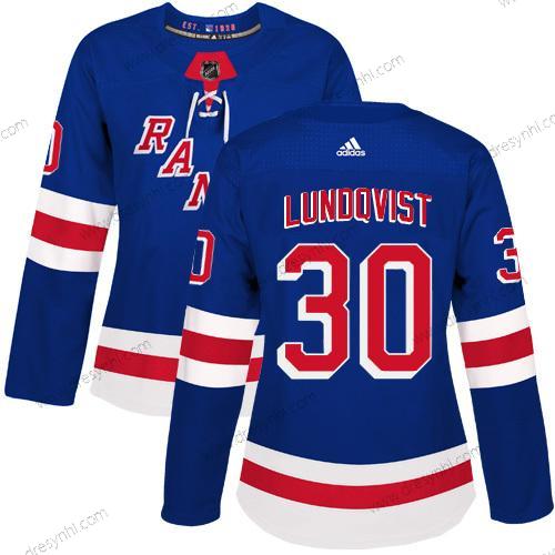 Adidas New York Rangers #30 Henrik Lundqvist Royal Modrý Domácí dres Autentické Sešitý NHL dres – Dámské