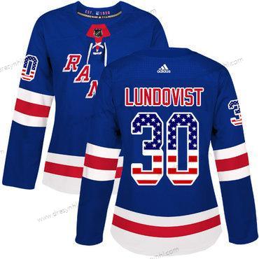 Adidas New York Rangers #30 Henrik Lundqvist Royal Modrý Domácí dres Autentické USA Flag Sešitý NHL dres – Dámské