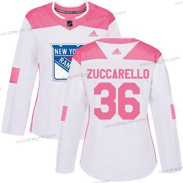 Adidas New York Rangers #36 Mats Zuccarello Bílý Růžový Autentické Sešitý NHL dres – Dámské