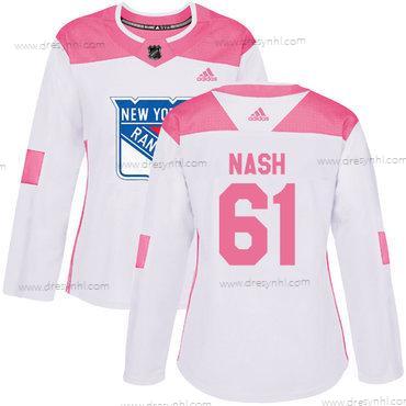 Adidas New York Rangers #61 Rick Nash Bílý Růžový Autentické Sešitý NHL dres – Dámské