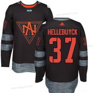 Adidas North Amerika Hokejový #37 Connor Hellebuyck Černá 2016 World Cup Of Hokejový Sešitý WCH Game dres – Pánské