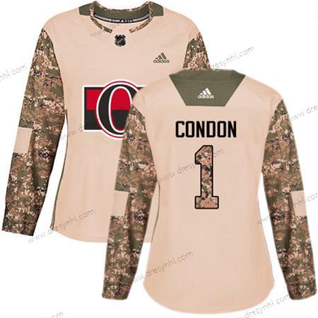 Adidas Ottawa Senators #1 Mike Condon Camo Autentické 2017 Veterans Day Sešitý NHL dres – Dámské