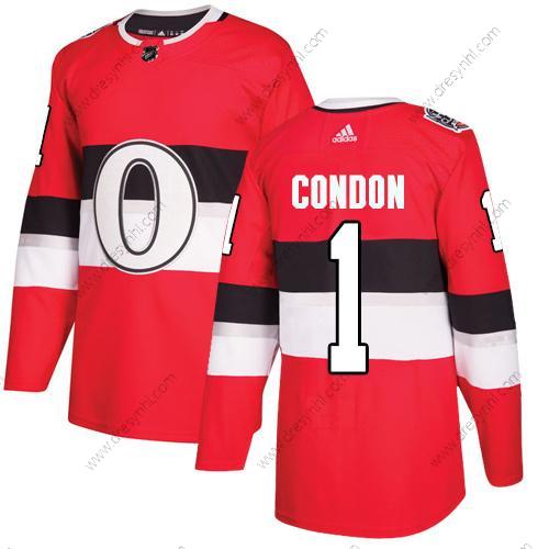 Adidas Ottawa Senators #1 Mike Condon Červené Autentické 1917-2017 100th Klasický Sešitý NHL dres – Pánské