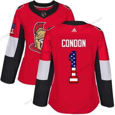 Adidas Ottawa Senators #1 Mike Condon Červené Domácí dres Autentické USA Flag Sešitý NHL dres – Dámské